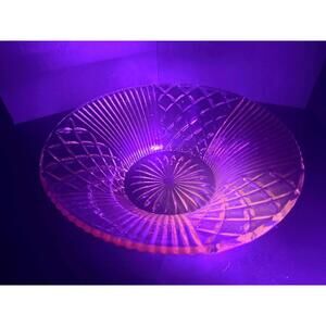 Pink Depression Glass Serving Bowl Diamond & Rib Optic, UV Reactive Selenium